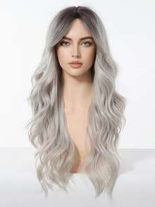 1 Piece Synthetic Heat-Resistant Hairpiece In Curly Gradient Pink Wig, 28 Inches Long, Made From Fiber, Suitable For Daily Use, Natural And Realistic Hairpiece. - Gray Ombre - View 2