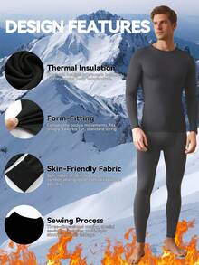 Men's Black Thermal Lined Thermal Underwear Comfortable Close-Fitting Sleep Pants For Home & Indoor Wear Outdoor Sports Skiing Cold-Weather Base Layer Fall & Winter Holiday Gift