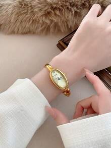 1pc Vintage Luxury Gold/Silver Color Petite Women Bracelet Watch, Fashionable Minimalist Elegant Quartz Watch, Suitable For Daily Wear, Birthday Gift - Vàng - Xem 6