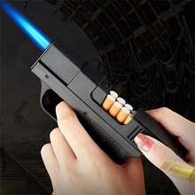 Unique Butane Cigarette LIGHTER & CASE Adjustable Jet Torch Flame Pistol Gun(No Fuel),Windproof Portable Candle Lighter For Cooking And BBQ,Gift For Father/Boyfriend/Friend,Christmas Gift - 預設 - 查看 9