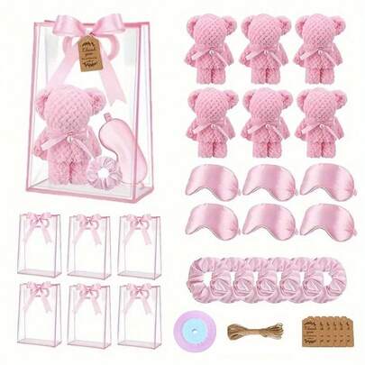 32 piezas/Set = 6 Sets de Regalo SPA Rosa - Regalos para damas de honor, fiestas de boda - Juego de cuidado personal delicado (incluye bolsa de regalo) - Decoración y set de cuidado para fiesta de pijamas