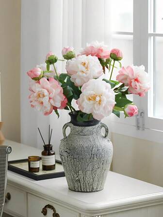 1支仿真牡丹复古丝花，带茎，适用于婚礼装饰、新娘捧花、场景布置、客厅卧室、花瓶填充、婚礼插花、派对花艺、家居装饰、房间装饰、情人节礼物、周年纪念鲜花