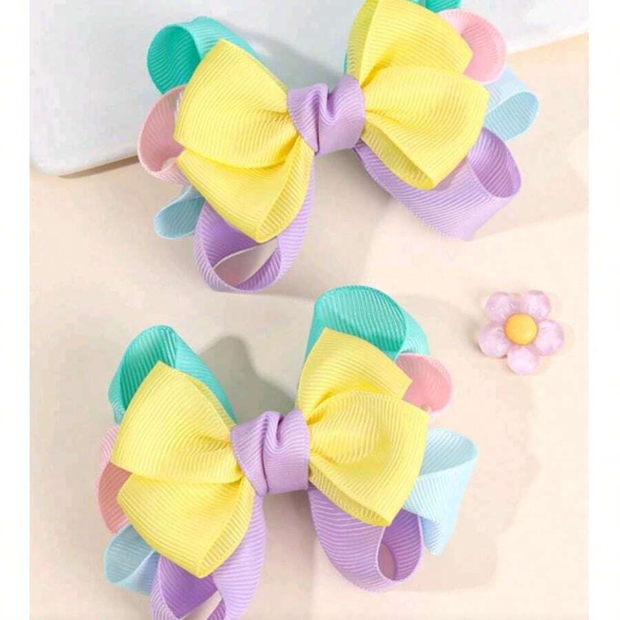 2 Pieces Candy Color Bow Clips For Little Girls, Hair Accessories For Kids And Teens, Suitable For Everyday Wear - 彩色 - 查看 1