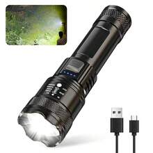 1pc Super Bright Rechargeable Flashlight, Long Range Outdoor Patrol Spotlight, Zoom, Floodlight, Laser Beam - Multicolor - View 6