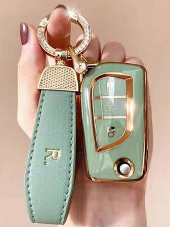 1 Stück Luxus Auto Schlüsselanhänger, modischer Schlüsselanhänger aus Zinklegierung mit Strass Hufeisen R Logo Leder