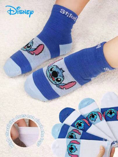 Disney 1/5/10双装卡通可爱个性化儿童袜子，时尚休闲舒适透气防臭吸湿学生袜，实用时尚，图案吸汗，多功能低帮袜，适合日常穿着，返校季和节日礼物，圣诞新袜，邻居追逐链接