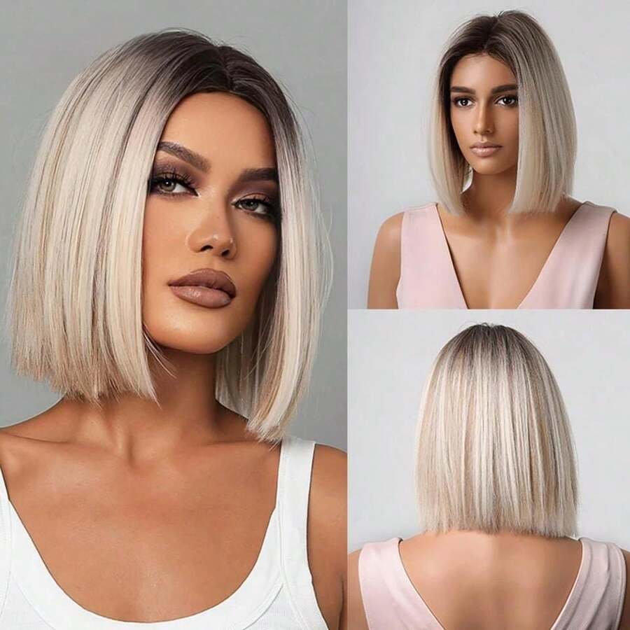 14 Inch Ombre Short Bob Wig, Dark Roots, Heat Resistant Synthetic Wig, Suitable For Women's Daily Wear, School, Music Festivals, Also Can Be Used As Graduation Or Holiday Gift, Exquisite Accessory - Ombre - Xem 1
