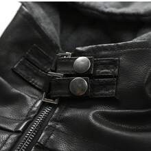 Women'S Black Hooded Jacket With Detachable Hood - Casual Biker Style, Solid Color, Multiple Pockets, Zipper Closure, Perfect For Spring, Fall & Winter Women's PU Leather Jacket - 黑色 - 查看 5