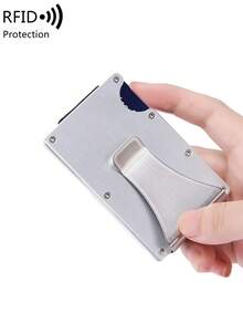 MIYIN Ví nam tối giản bằng hợp kim nhôm - Ví siêu mỏng chống RFID | Chống trầy xước, có khe đựng thẻ tín dụng và ngăn đựng tiền mặt, tiện lợi cho việc lấy tiền và thẻ, ví kim loại đa chức năng có kẹp tiền, phù hợp sử dụng hàng ngày, quà tặng cho bạn trai/chồng/cha. - Bạc - Xem 7