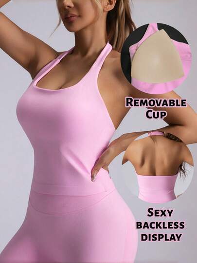 Seamless Longline Strappy Gym Top Women Built-In Bra Removable Cups Activewear Yoga Tank Tops