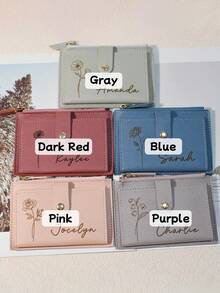 Personalized Women's Genuine Leather Wallet, Customizable With Birthday Floral Pattern And Name, Mother's Day Gift, Bridesmaid Gift, Christmas Gift, Valentine's Day Gift, Personalized Women's Folding Wallet, Women's Party Gift, Bridesmaid Gift, Holiday Gift