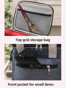 1 pieza Bolsa gruesa aislante para el almuerzo de color negro, gris, burdeos, azul marino con doble capa, bolsa de picnic al aire libre, bolsa bandolera con refrigeración, bolsa de almuerzo multifuncional impermeable - Multicolor - Ver 9