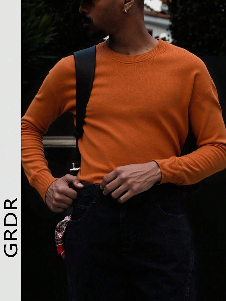 GRDR Men's Casual Solid Color Crew Neck Sweater