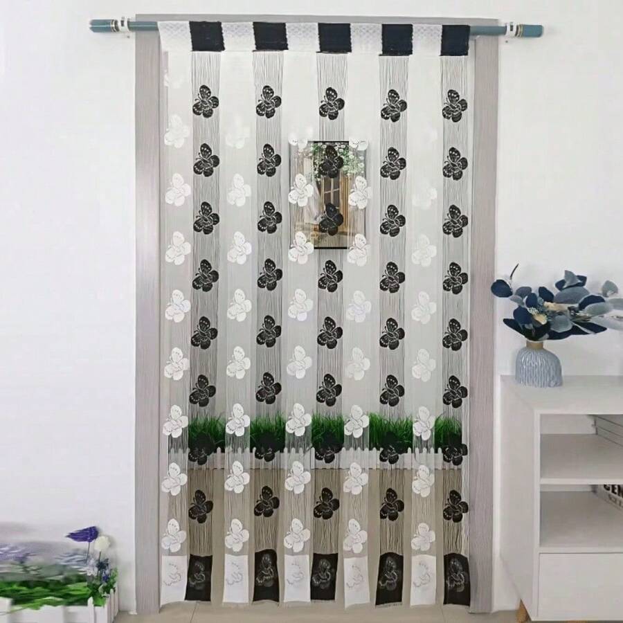1pc/2pcs CHUNRAN Li89 Elegant Butterfly Pattern Door Curtain - 100x200cm Modern Indoor Home Decor Textile Curtain - Black and White - View 1
