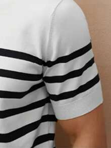 Camiseta de punto de manga corta a rayas casual para hombre, atuendo de negocios para primavera/verano - Blanco - Ver 7