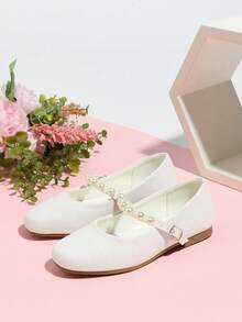 Kids/Teens Fashion Elegant Versatile Student Shiny Faux Pearl Comfortable Soft Flat Children Girls Shoes - White - View 2