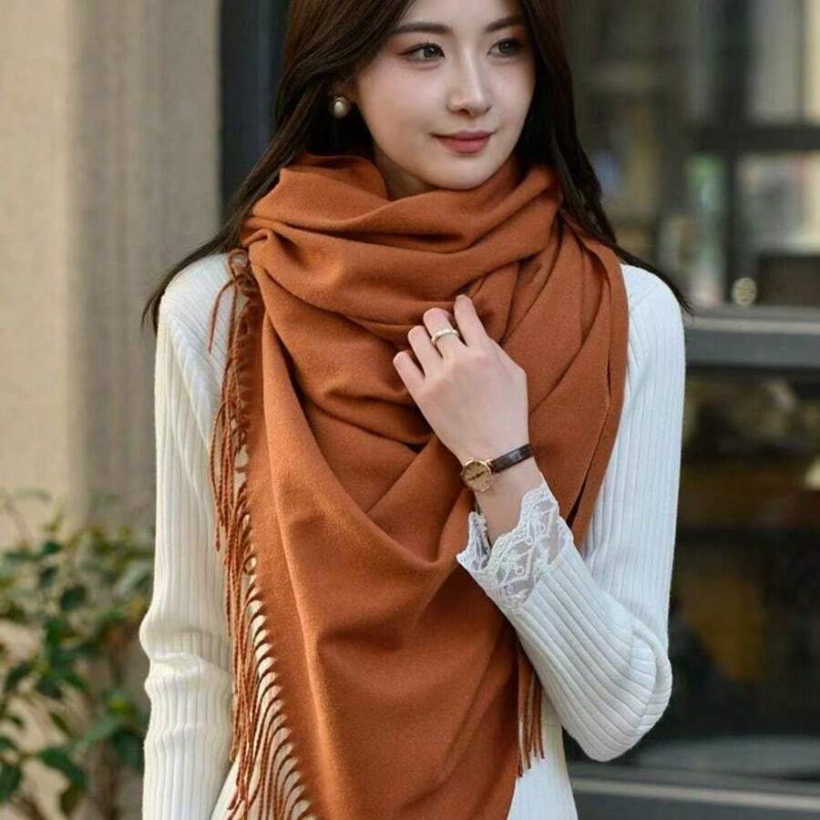 Stylish Casual Winter Scarf 230g With Fringes - 銅色 - 查看 1