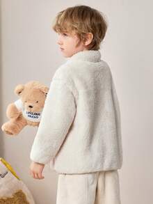 mini bala Teddy Bear IP Collaboration Kids Reversible Fleece Jacket Soft Cozy Home & Outdoor Wear - Light Khaki - View 3