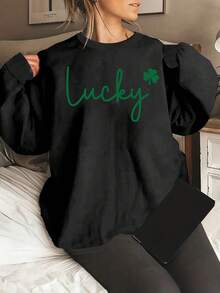 2025 New Women's Sweatshirt St. Patrick's Day Print Sweatshirt, Casual Round Neck Sports T-Shirt For Spring And Autumn, Sweatshirt For Women. Loose And Comfortable - 黑色 - 查看 12