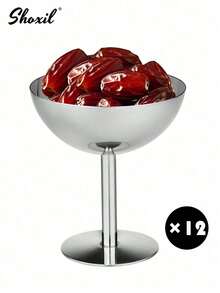 1/2/4/6/12pcs Stainless Steel Ice Cream Cups, Dessert Bowls, Round Footed Pudding Tray, Salad Fruit Yogurt Snack Candy Plate For Party/Wedding/Gathering/Ramadan - Silver - View 17