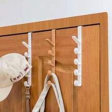 Kit Cabide Suporte Para Porta Com 5 Ganchos Para Pendurar Da Porta/Bolsas/Chapéus/Acessórios - Branco - Visão 2
