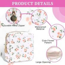 Iqimott - Bolsa de maquillaje grande de nailon, bolsa de viaje, bolsa de cosméticos grande, organizador de maquillaje, bolsa de aseo de gran capacidad, , , Moda(Mini rosado, (Pink-Flower)) - Multicolor - Ver 3