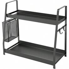 2 Tier Spice Rack For Countertop, Metal Standing Kitchen Storage Organizer Shelf, Vertical Seasoning Jars Rack, Black - Default - View 1