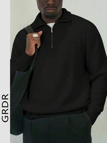 GRDR Men's Casual Long Sleeve Zip-Up Cardigan Sweater, Versatile For Daily Wear - Black - View 2