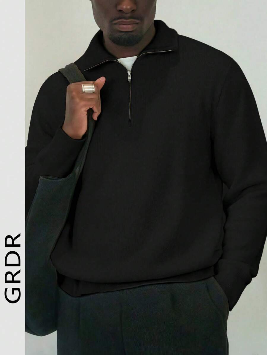 GRDR Men's Casual Long Sleeve Zip-Up Cardigan Sweater, Versatile For Daily Wear