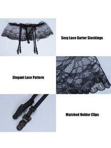 Women Thigh High Stockings With Lace Suspender Garter Belts Adjustable Strap - màu đen - Xem 3