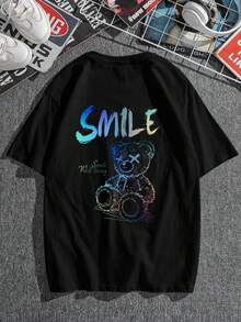 AnChiStreetwear - Áo thun ngắn tay nam cỡ lớn thời trang, họa tiết gấu nhiều màu sắc và chữ tiếng Anh, thích hợp cho phong cách đường phố, hoạt động ngoài trời và đi làm hàng ngày. - màu đen - Xem 2