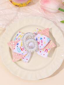 1个闪亮生日派对发夹，适合女孩，幸运数字珍珠蝴蝶结发卡，适合生日派对和日常上学佩戴，送给女儿的生日礼物，女孩可爱发夹配饰 - 彩色 - 查看 13