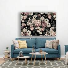 Framed  Dark Rose Flower Canvas Wall Art Moody Pink And White Rustic Floral Still Life Painting Picture Farmhouse Wall Decor Poster Print Artwork For Bedroom Living Room Woman Room Home Decoration - Framed - 查看 3