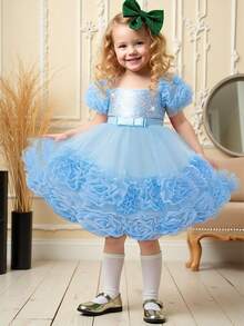 فستان بنات رضع مزين بترتر جميل تول لفتاة الزهور لحفلة عيد الميلاد، مناسب للحفلات الرسمية، باستثناء الشريطة