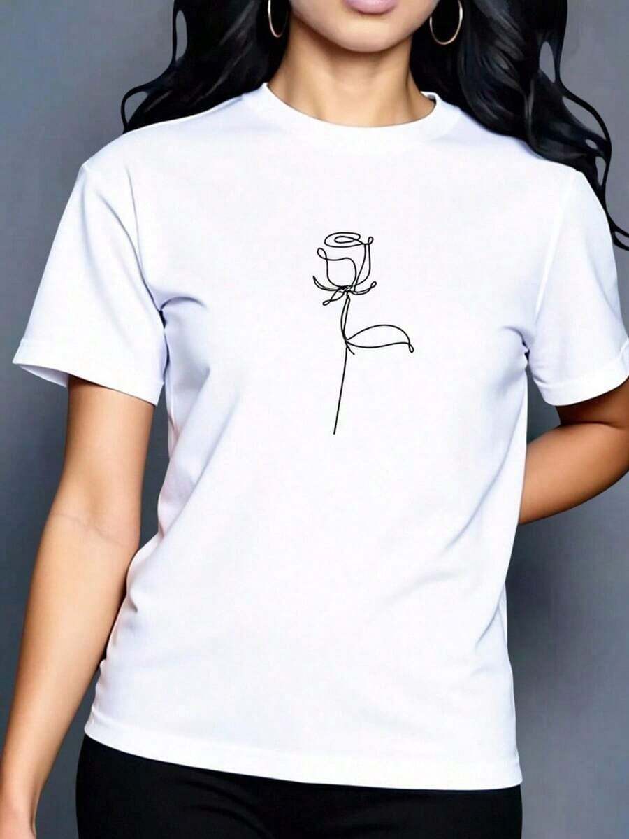 Caiseta infora de ujer con estapado Sipy Roses Caiseta infora hogada para ujer con estapado sencio de rosas Caisetas de ujer - Blanco - Ver 1