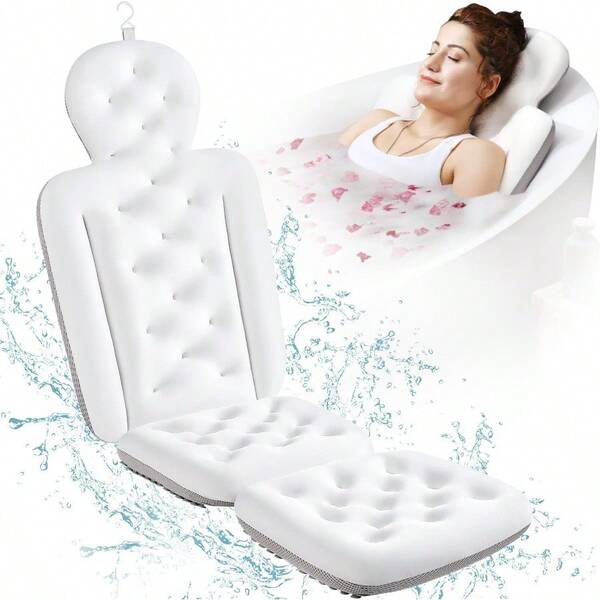 Full Body Bath Pillow For Bathtub Thick Bathtub Cushion With Laundry Bag Luxury Tub Pillow For Bath For Headrest Neck And Back Support White 51" X 16"