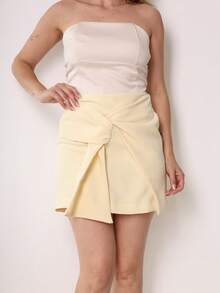 Women's High-Waisted Short Skirt With Back Zipper, Low-Price Discount. - Vàng nhạt - Xem 1