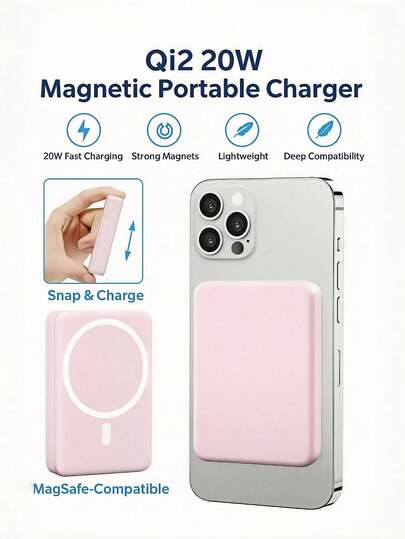 Magnetic Wireless Power Bank, 5000mAh Slim Battery Pack With USB-C PD 20W Ultra Fast Charging, Compatible Portable Charger Compatible With IPhone 16/16 Pro Max/15/14/13/12 Series, Lightweight Power Supply For Winter Holiday, Outdoor Travel, Camping, Daily Backup, Hands-Free Use, Perfect Gift For Family, Friends, Birthdays, Business Trips And Emergency Charging And Hand Free Emergency Backup Mobile Power Supply Gifts For Family, Friends, Birthday Suitable For Office, Dorm, And Home Office Dorm Home Wireless Charger Phone Charger