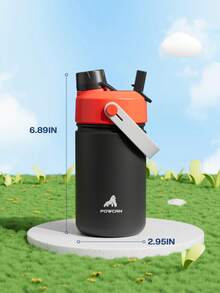 12oz Stainless Steel Insulated Cup: 2-In-1 Straw Lid, Leak-Proof Insulated Cup, Easy To Clean, Suitable For School, Travel, Playtime, And Gifting - Red and Black Color Blocking - View 6