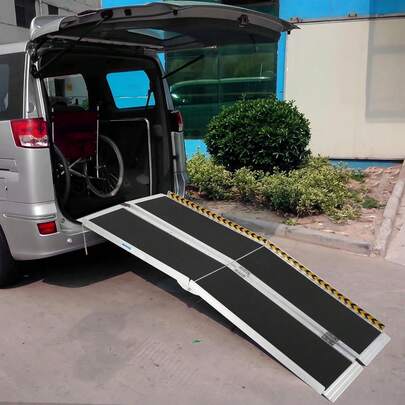 Rampa de silla de ruedas portátil de 5FT / 6FT, Rampa de aluminio pesada con placa de transición, superficie antideslizante y tiras reflectantes, capacidad de peso de 600 libras - ideal para hogar, escaleras, bordas y vehículos