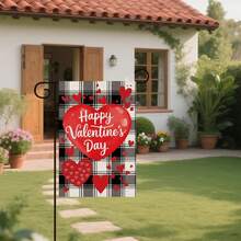 Bandera de jardín de San Valentín con letras de corazón impresas de doble cara para decoración de patio al aire libre - Rojo - Ver 5