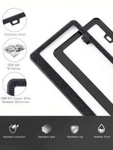 1pc/2pcs Shiny Rhinestone License Plate Frame - Sparkling Crystal Inlaid Stainless Steel Frame With Sequin Screw Caps | Long-Lasting Shine, Unobstructed Design | Fashionable Diamond Car Accessory, Suitable For Men And Women - Style a - View 9