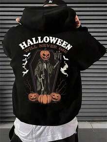 Halloween Hoodie Pumpkin Spider Sweater Printed Hoodie Men, All Saints'Day Human Skeleton  Back Print,Single-Layer Fleece, Casual And Comfortable Velvet Street Wind Long-Sleeved Hooded Sweater, Autumn And Winter Sports Top Hoodies.Warm And Comfortable - 黑2 - 查看 11