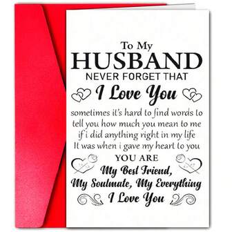 1张温馨感谢卡，适合送给丈夫、周年纪念日、情人节、生日祝福 - 信封款式和颜色随机选择。返校用品，贺卡