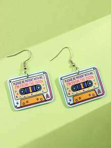 1 Cặp bông tai thiết kế băng cát-sét bằng acrylic độc đáo, vui nhộn "Hãy kiên nhẫn với tôi, tôi đến từ những năm 1900", phụ kiện thời trang dành cho phụ nữ mặc hàng ngày và dự tiệc - Nhiều màu - Xem 4
