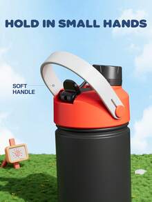 12oz Stainless Steel Insulated Cup: 2-In-1 Straw Lid, Leak-Proof Insulated Cup, Easy To Clean, Suitable For School, Travel, Playtime, And Gifting - Red and Black Color Blocking - View 5