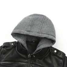 Women'S Black Hooded Jacket With Detachable Hood - Casual Biker Style, Solid Color, Multiple Pockets, Zipper Closure, Perfect For Spring, Fall & Winter Women's PU Leather Jacket - 黑色 - 查看 4