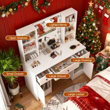10 LED Lighted Mirror Dressing Table Vanity Set W/ Storage Cabinet Drawers Stool - White - View 3