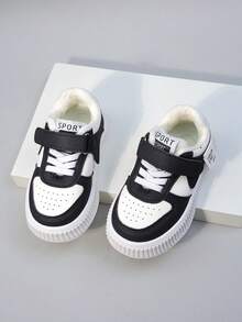 儿童保暖运动鞋，适合幼儿男孩和女孩的闭合休闲鞋，钩环，厚底雪地靴，婴儿鞋 - 黑與白 - 查看 4