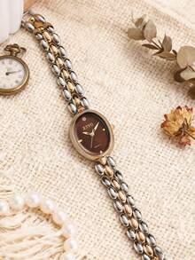 1只小巧椭圆形表盘石英女表，奢华时尚，适合日常佩戴，生日礼物，女士礼物，年末促销，双十一，节日礼物（不含礼盒） - 均碼 - 查看 11